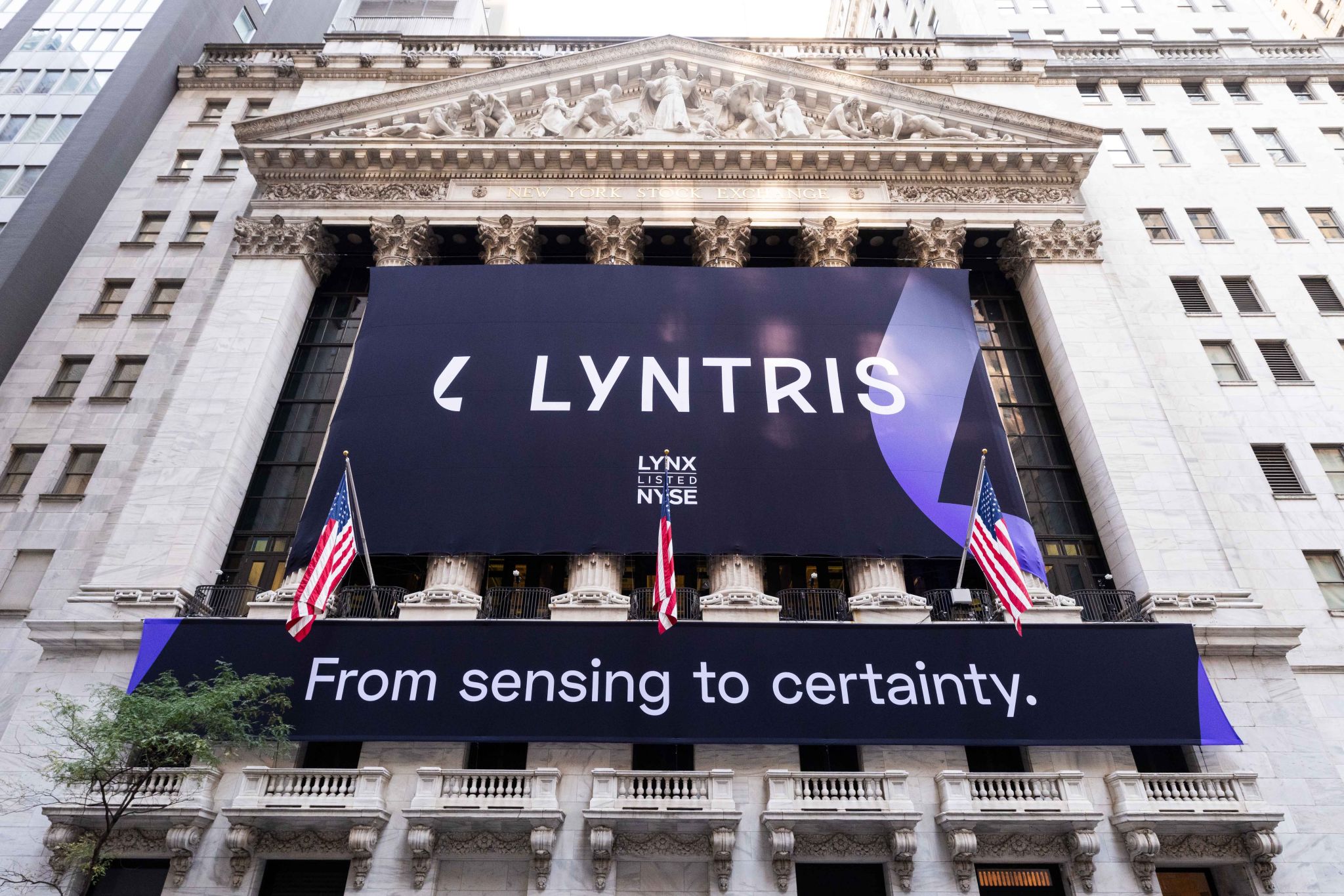 Lyntris branding at the New York Stock Exchange on IPO day